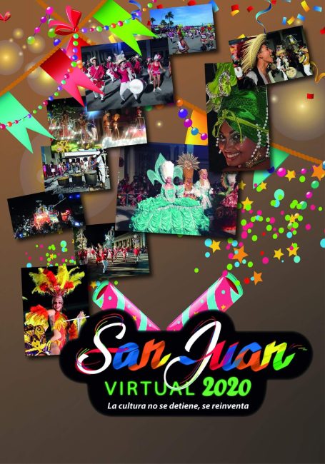 Fiesta de San Juan Virtual 2020 con fotos de celebraciones y decoraciones coloridas.