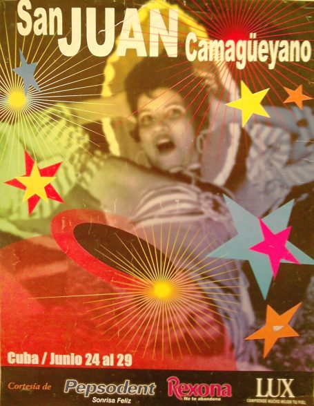 Cartel colorido del evento "San Juan Camagüeyano" en Cuba, del 26 al 29 de junio.